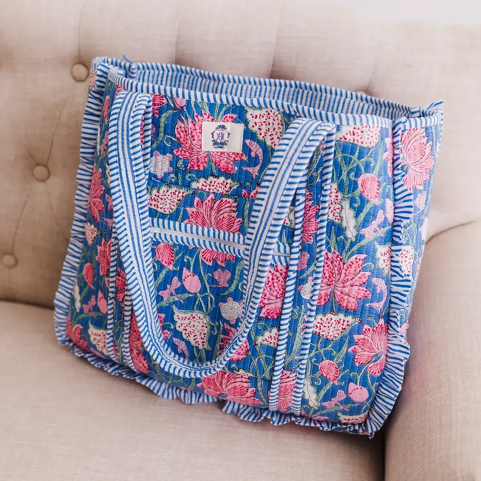 Seascape Quilted Ruffle Tote Bag