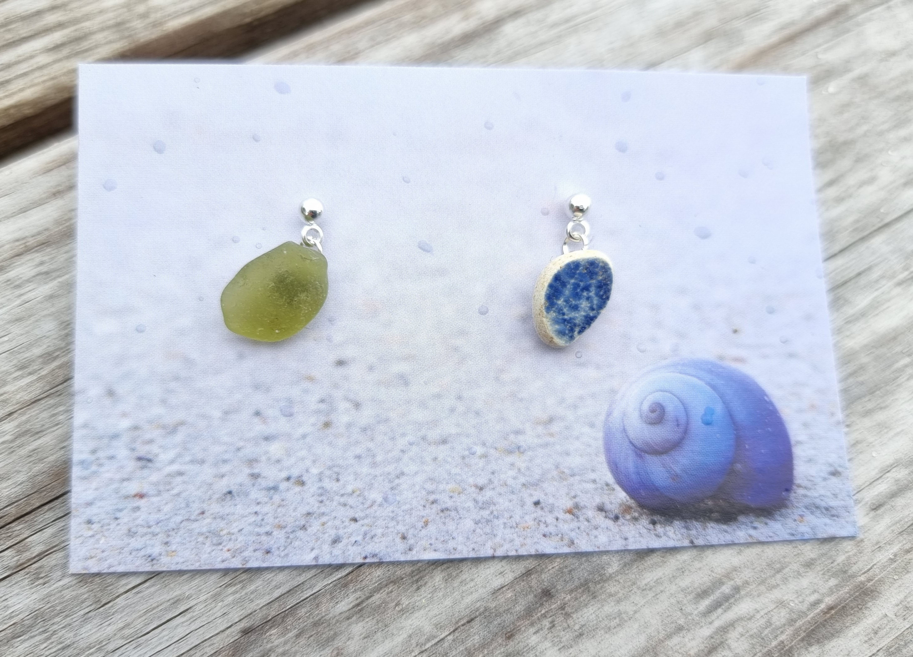 Sea Glass and pottery stud earrings