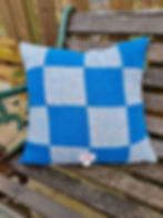 Thumbnail: Harris tweed and vintage quilt squares cushion cover 