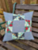 Thumbnail: Harris tweed and vintage quilt squares cushion cover 