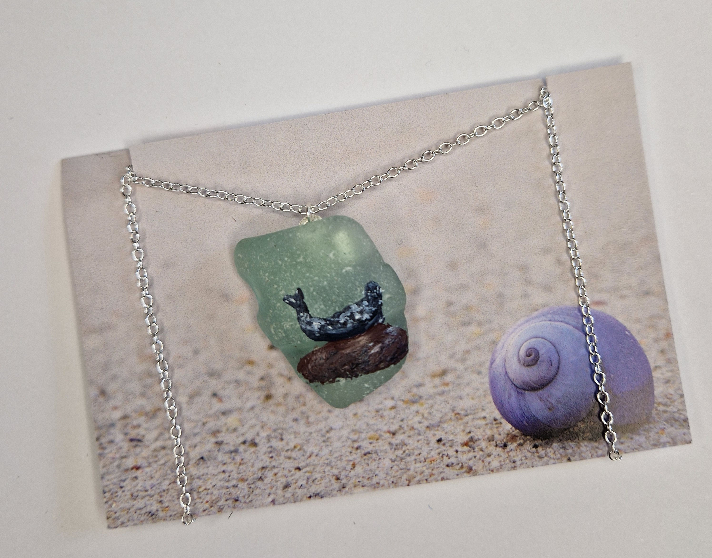 Painted sea glass necklace