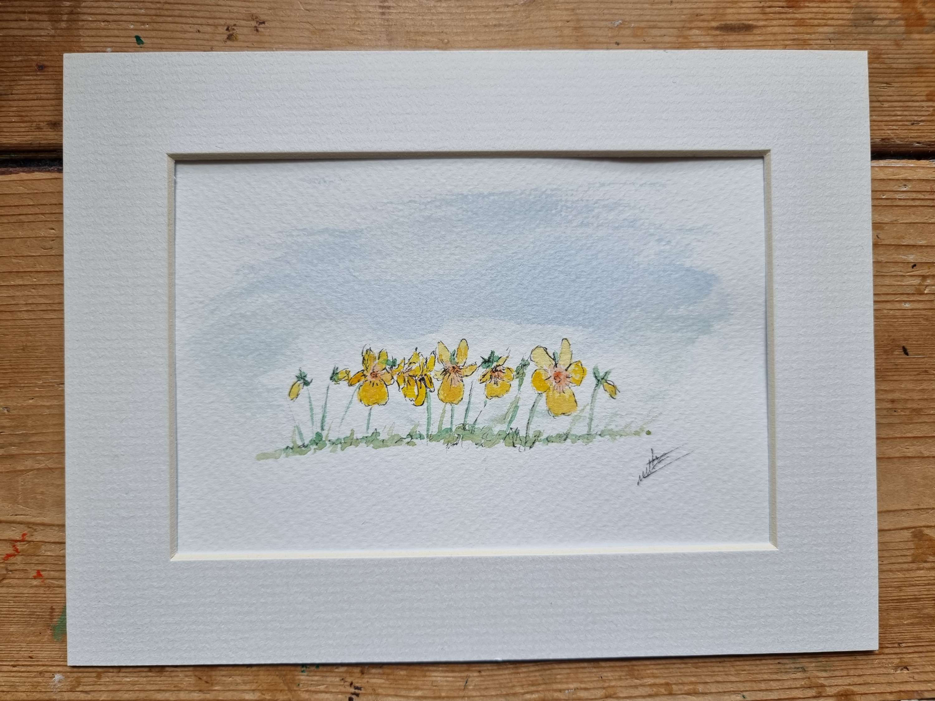 Mini Original Watercolour of wild pansies