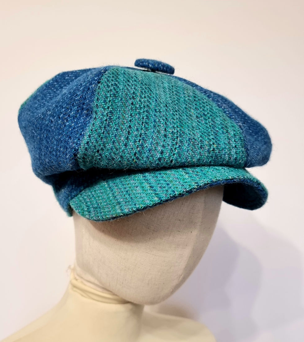 Thumbnail: Bespoke Harris Tweed Baker boy cap hat 6 piece