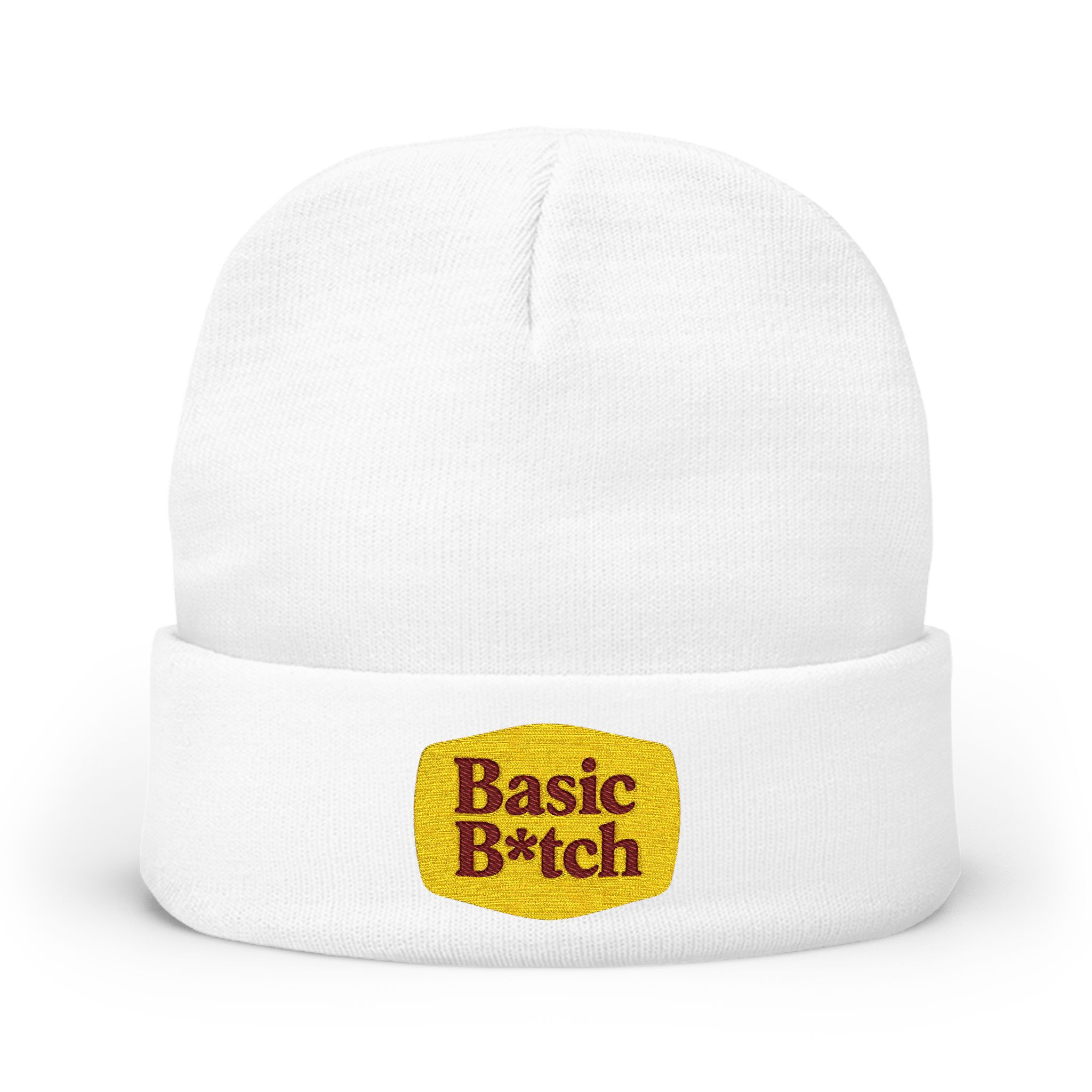 Embroidered Knit Beanie with 'Basic B*tch' Design