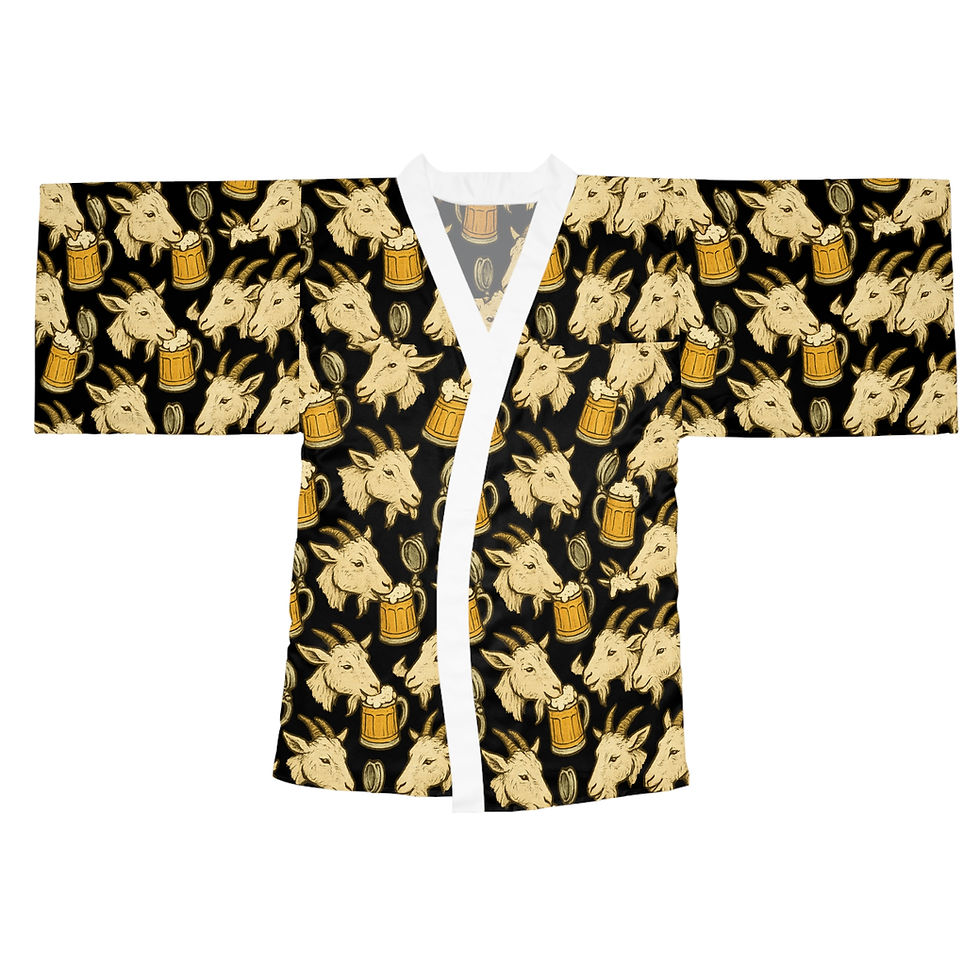 Thumbnail: Goat Long Sleeve Kimono Robe with Beer and Goat Design, Cozy Loungewear, 