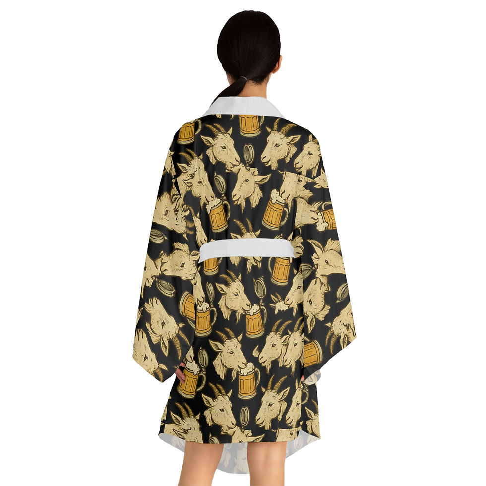 Thumbnail: Goat Long Sleeve Kimono Robe with Beer and Goat Design, Cozy Loungewear, 