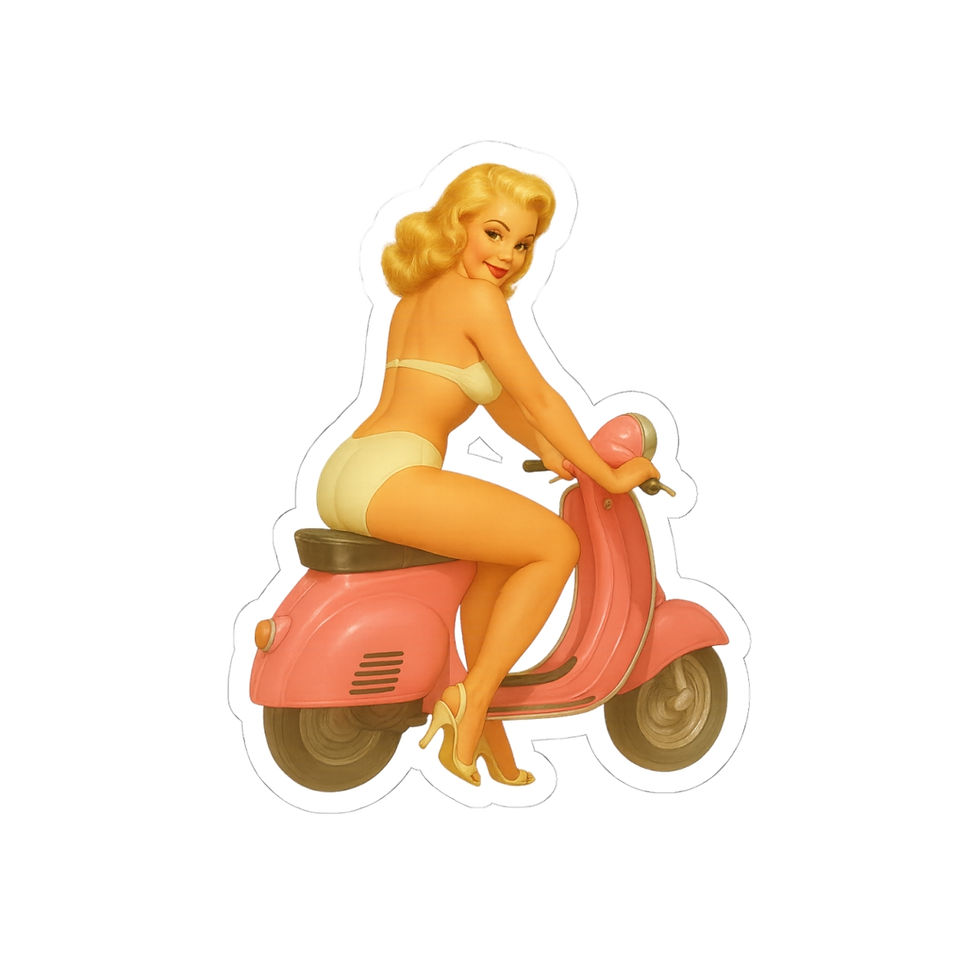 Thumbnail: Pin-Up Girl on Motor Scooter Kiss-Cut Sticker, Blonde 