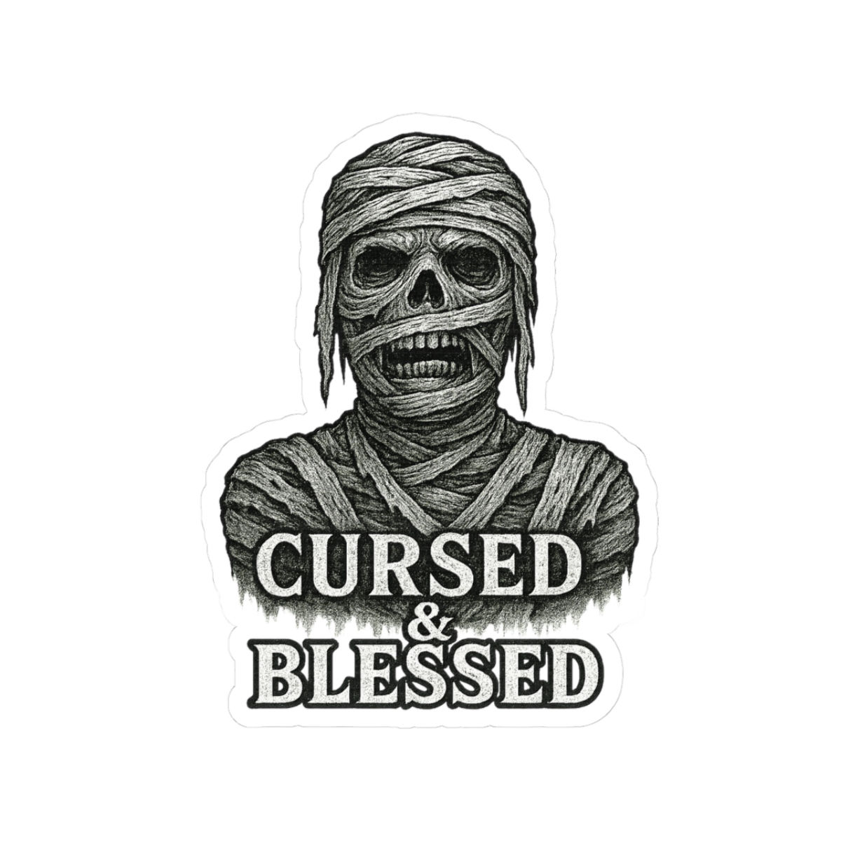 Cursed and Blessed Kiss-Cut Sticker - Mummy, Halloween Decor, Laptop Stickers
