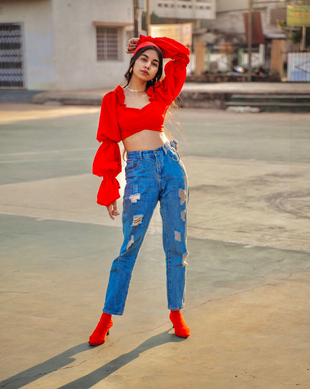 Tri-Ballon Lantern sleeves mini croptop