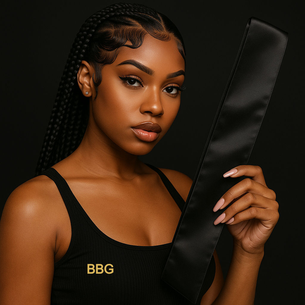 Bandeau Satin BBG – Baby Hair Control (Noir & Rose)