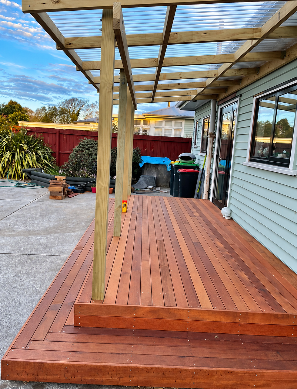 Completed Kwila deck and covered outdoor living area in Opawa, Christchurch
