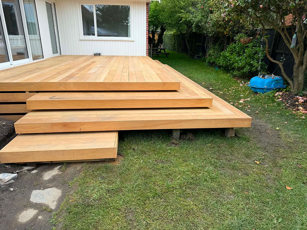 Garapa timber deck with wide feature steps built by Aaron in Christchurch