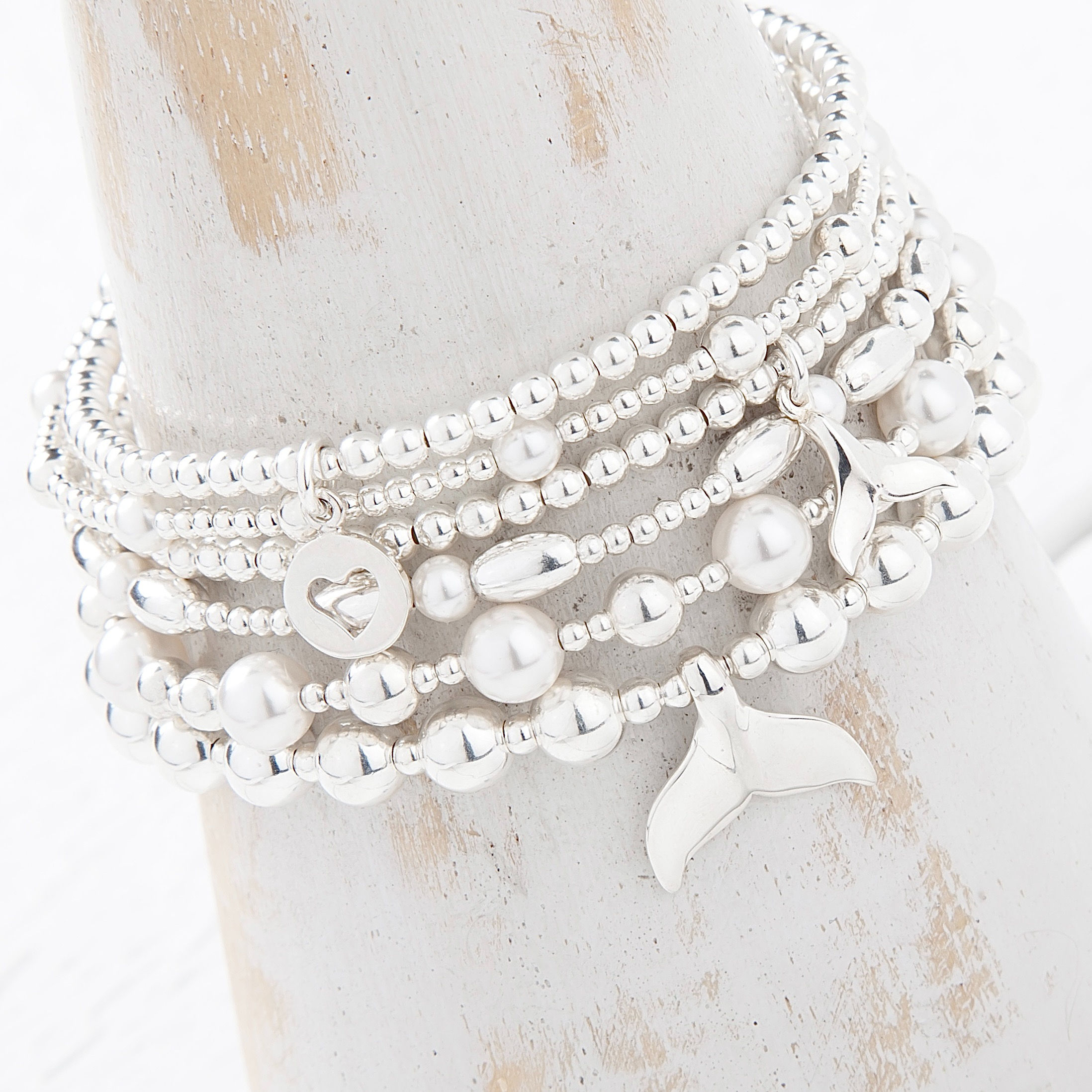 Ember Silver Whale Bracelet Stack