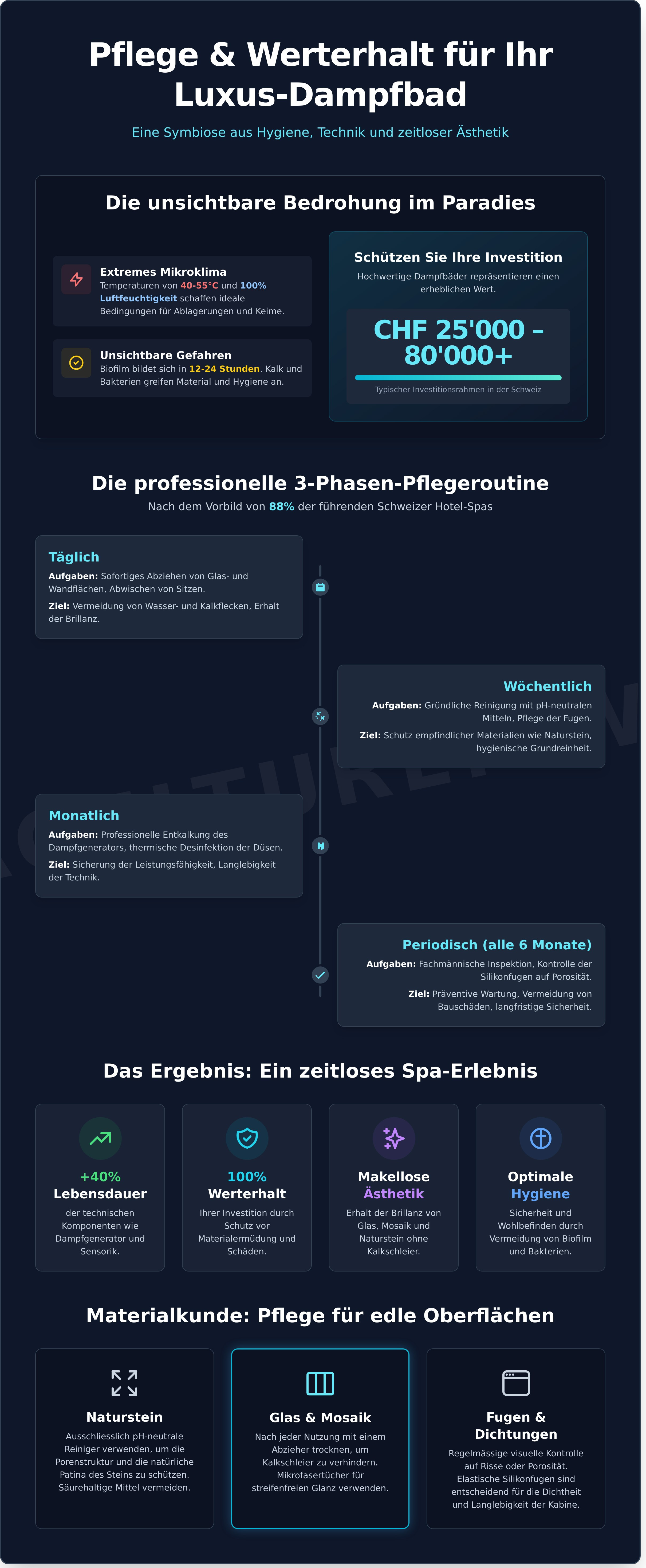 Dampfbad reinigung infographic - visual guide