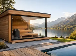 Aussensauna mit Panorama Fenster planen