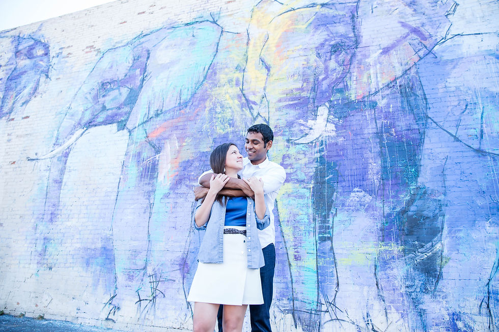 Dallas Deep Ellum Elephant Mural Engagement Photoshoot Sree & Ann
