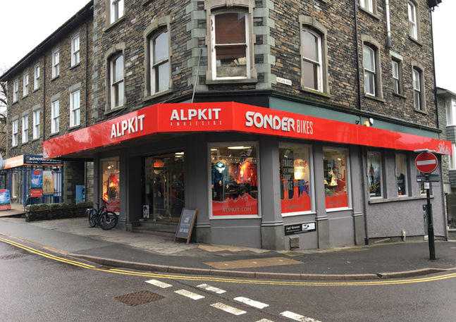 Alpkit, red external shop signage 