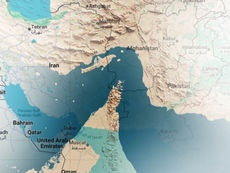 Map showing Iran, the Strait of Hormuz, and major Middle East trade routes amid US-Iran diplomatic discussions.