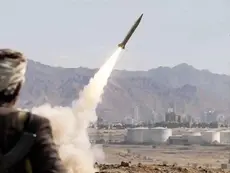 Illustration of Houthi missile attack on Saudi Arabia amid the Yemen conflict