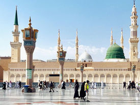 Traveller holding passport with Saudi Arabia skyline illustrating the Kingdom's new Package Visa programme for international visitors.