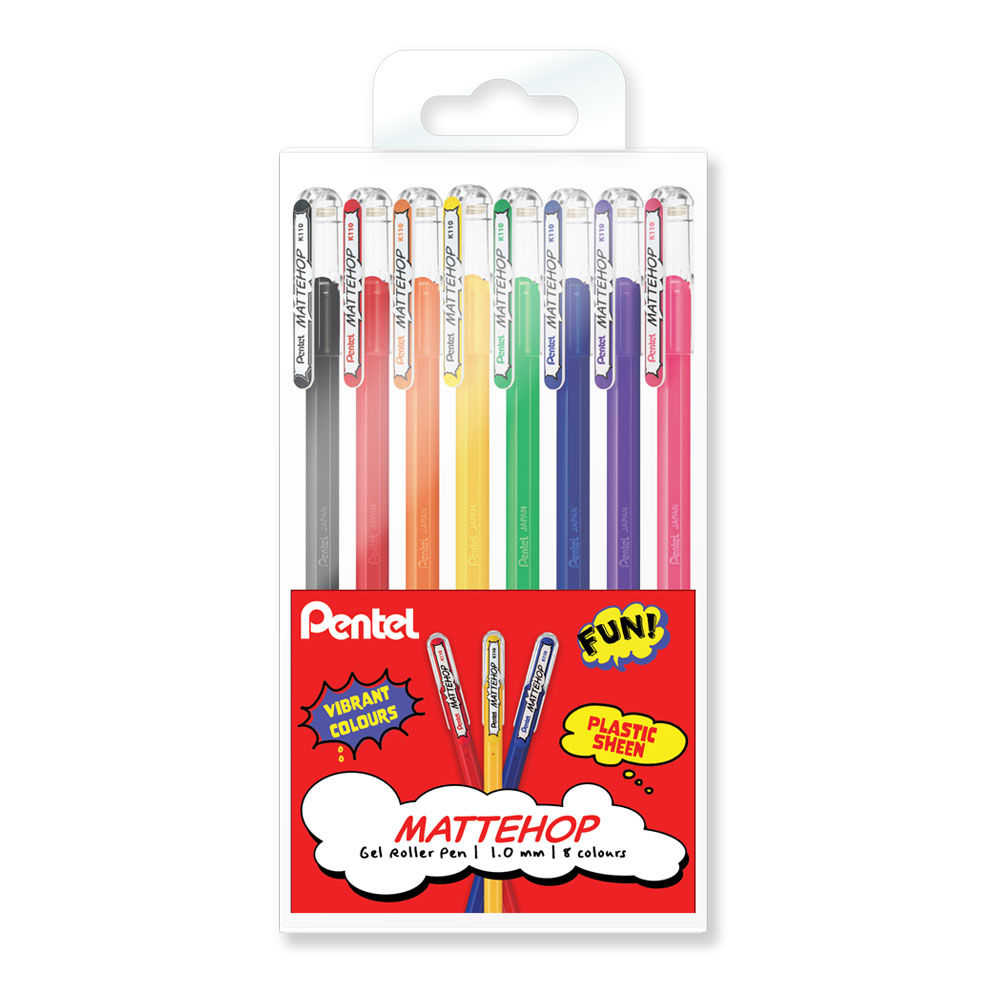 Mattehop Gel Pen 1.0mm "Original" 8 Assorted Colour Wallet (K110V-8AST1)