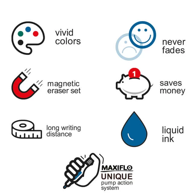 Maxiflo Whiteboard Marker Bullet Point 4 Colour Eraser Set