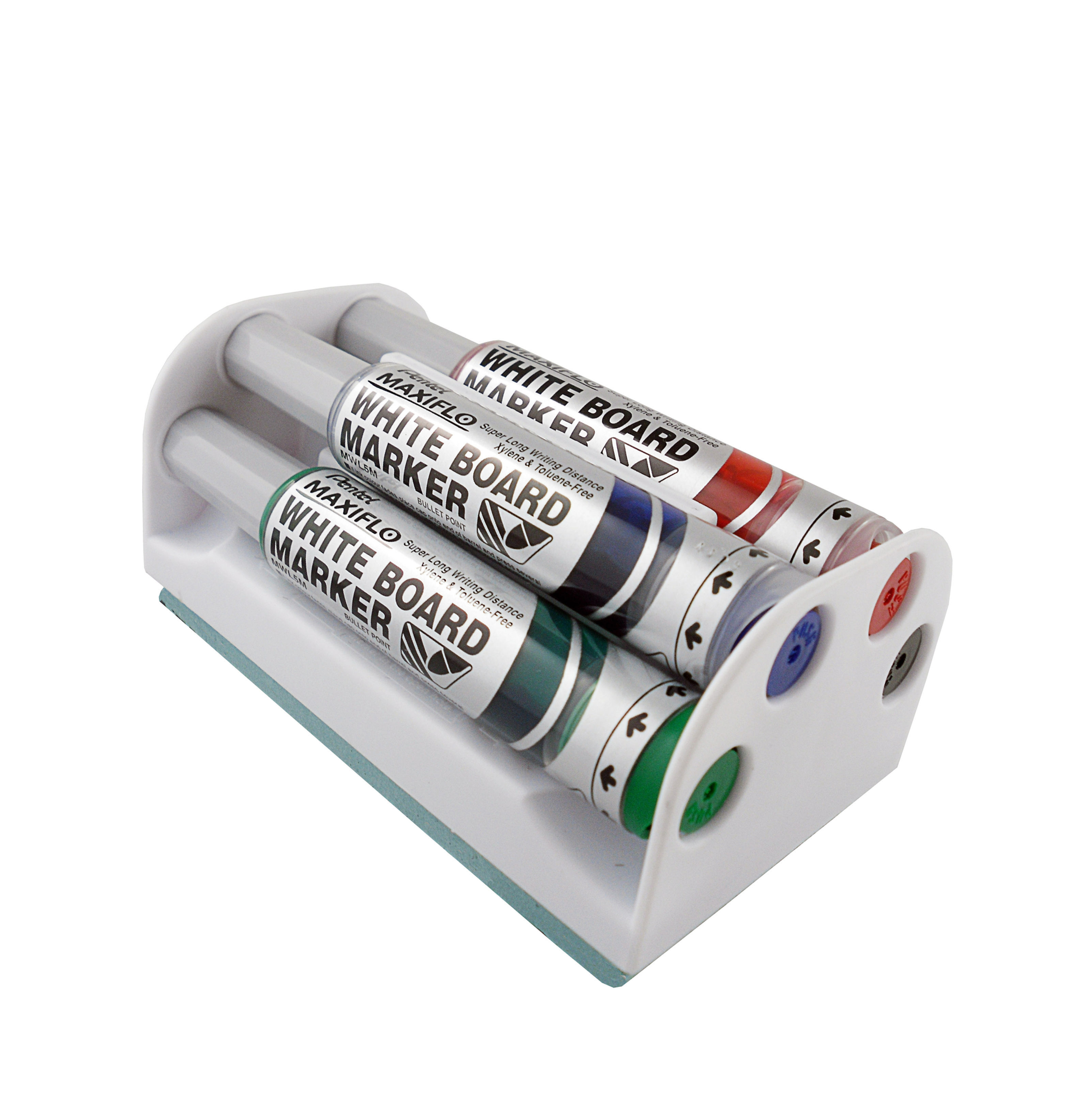 Maxiflo Whiteboard Marker Bullet Point 4 Colour Magnetic Eraser Set (YMWL5-4E)