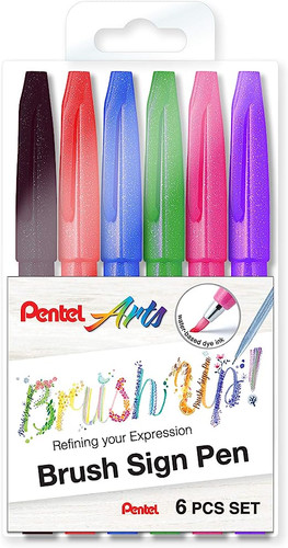 Set 6 Penne Pennello Pentel - Toni Freddi Per Calligrafia E Illustrazione - Foto 3