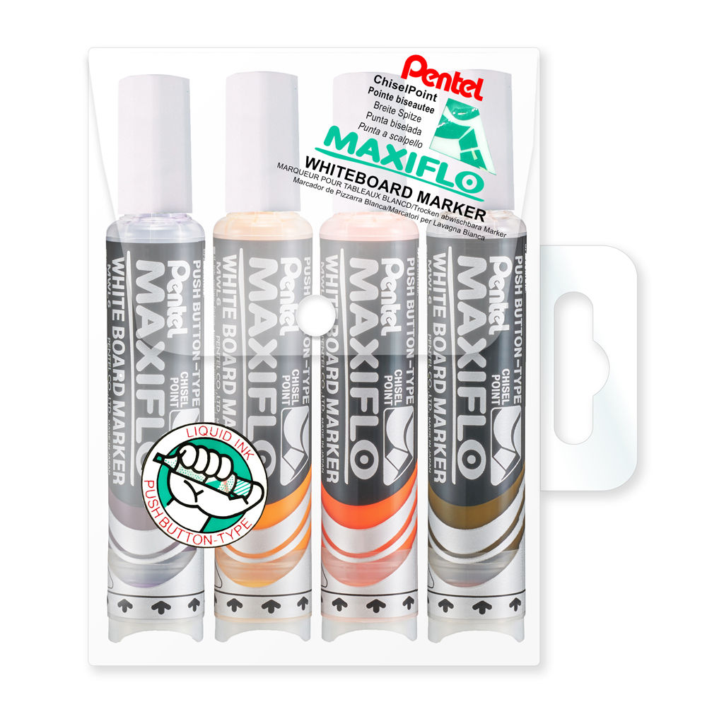 Maxiflo Whiteboard Marker Chisel Point 4 Colour Wallet E,F,G,V (MWL6-4E)