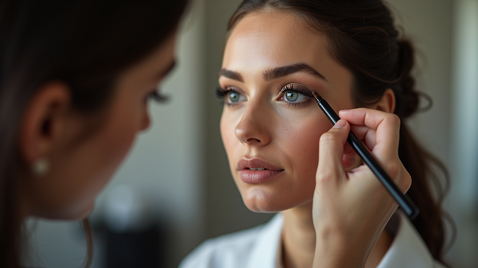 Close-up view of a makeup artist applying eyeshadow on a model