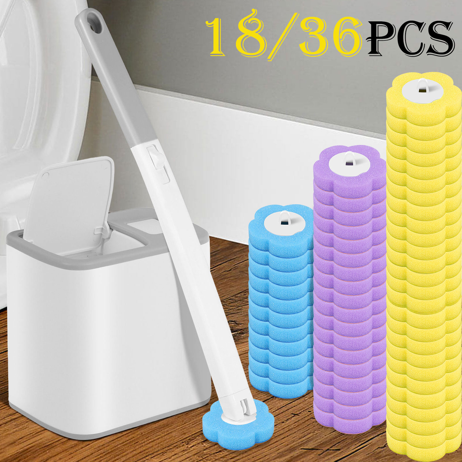 18/36Pcs Toilet Brush With Disposable Replacement Head Kits Upgrade Long Handle