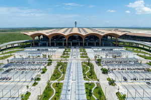 Techo International Airport in Phnom Penh, Cambodia – aerial view of runway and terminal construction