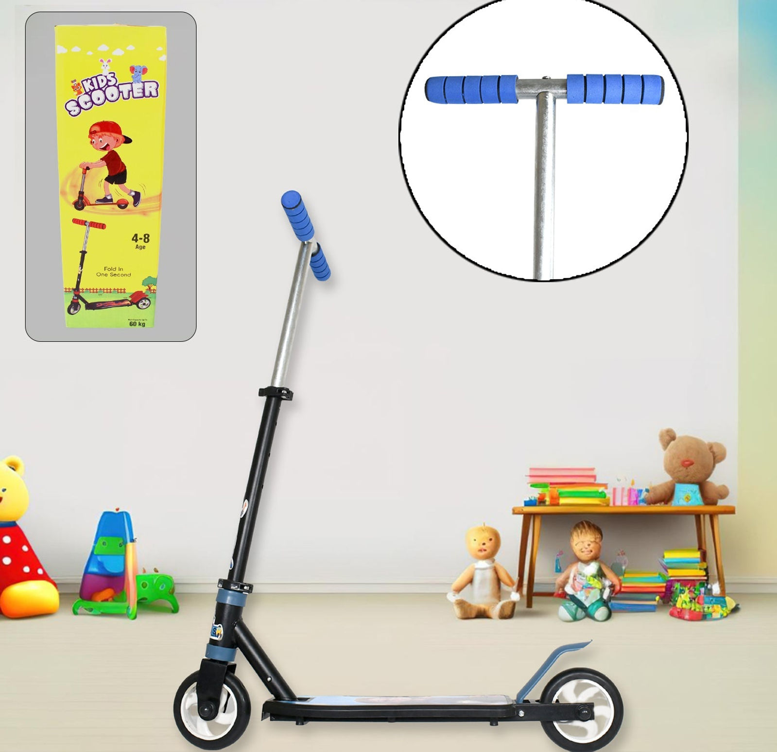 Basic Kids Ride-On Leg Push Scooter with Height Adjustment (4-8 Years)