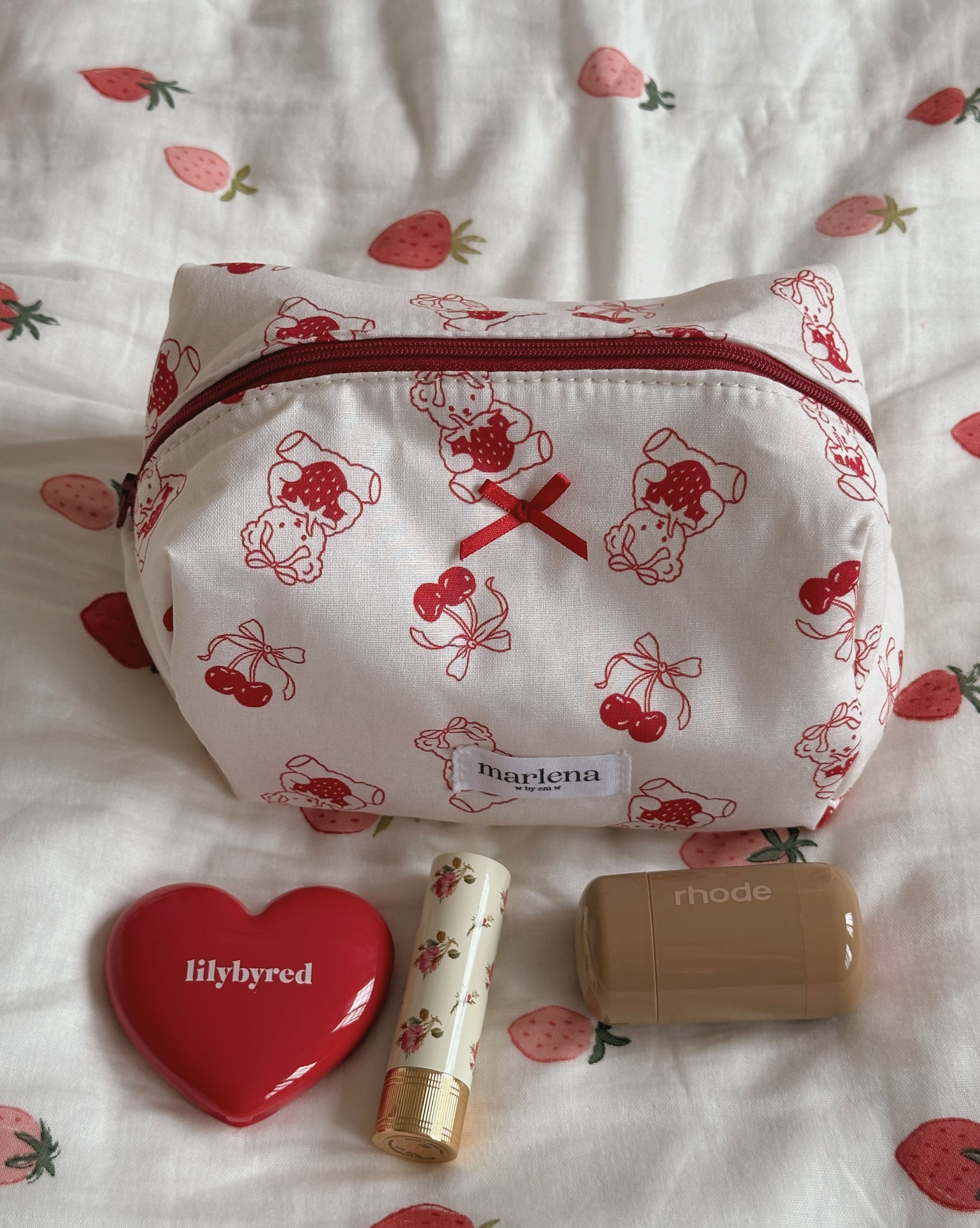 Cherry Teddy Delight Essential Beauty Pouch