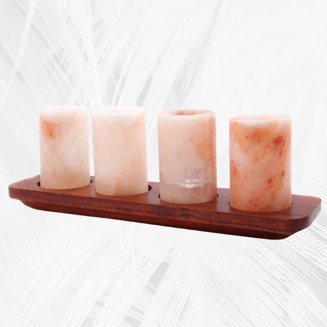 Himalayan Salt Shot Glasses & Wooden Serving Tray