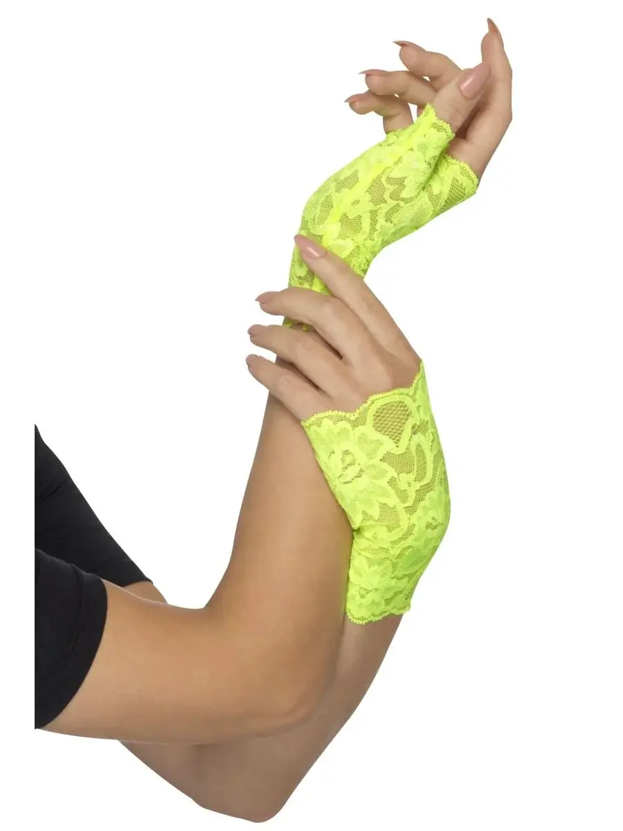 80's FINGERLESS LACE GLOVES, NEON GREEN