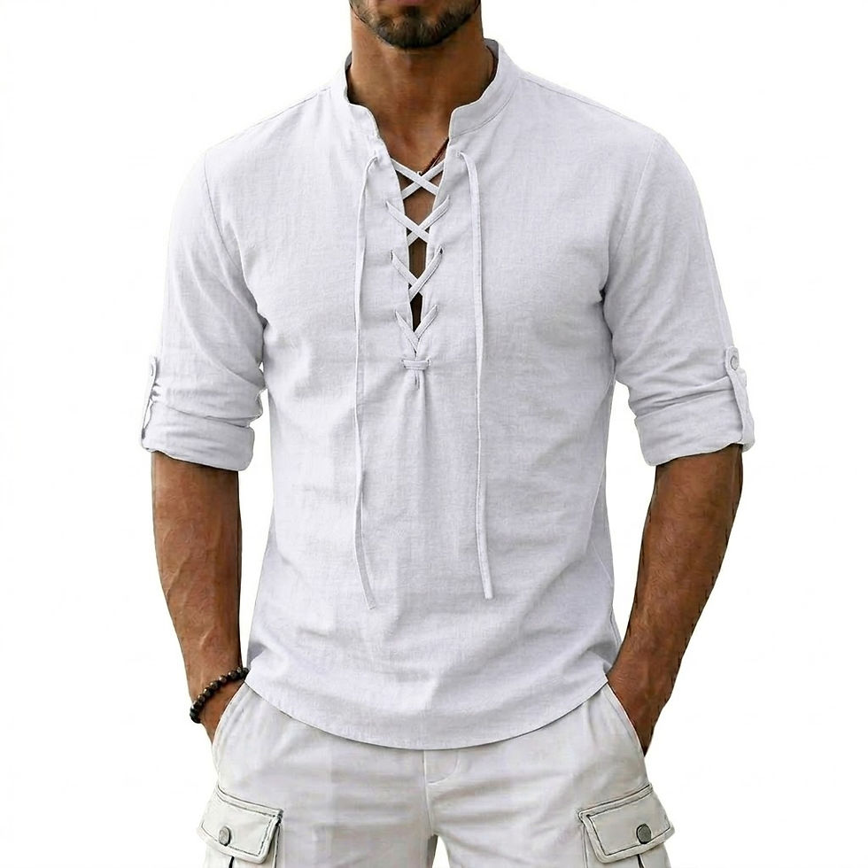 Thumbnail: Men's Long Sleeved Linen T-Shirts Medieval Vintage Viking Top Cotton Shirts Men 