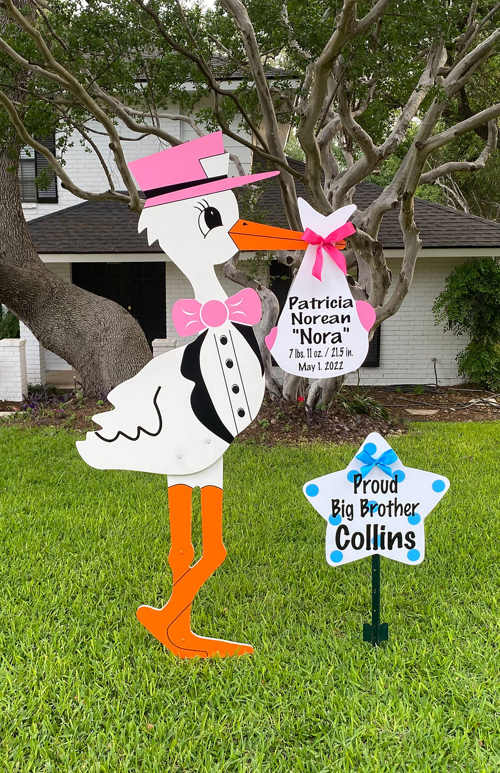 Blue stork yard sign rental in Tallahassee FL