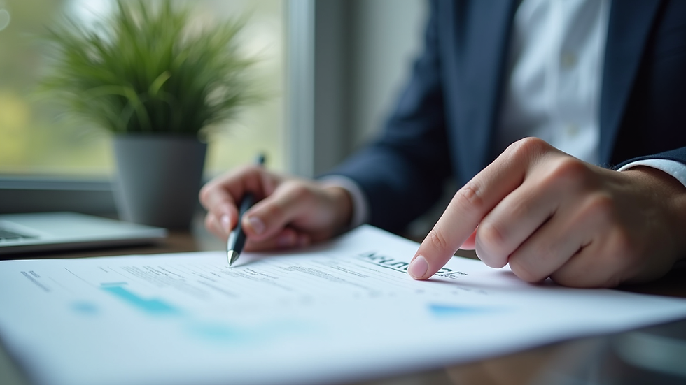 Close-up view of a person reviewing insurance documents
