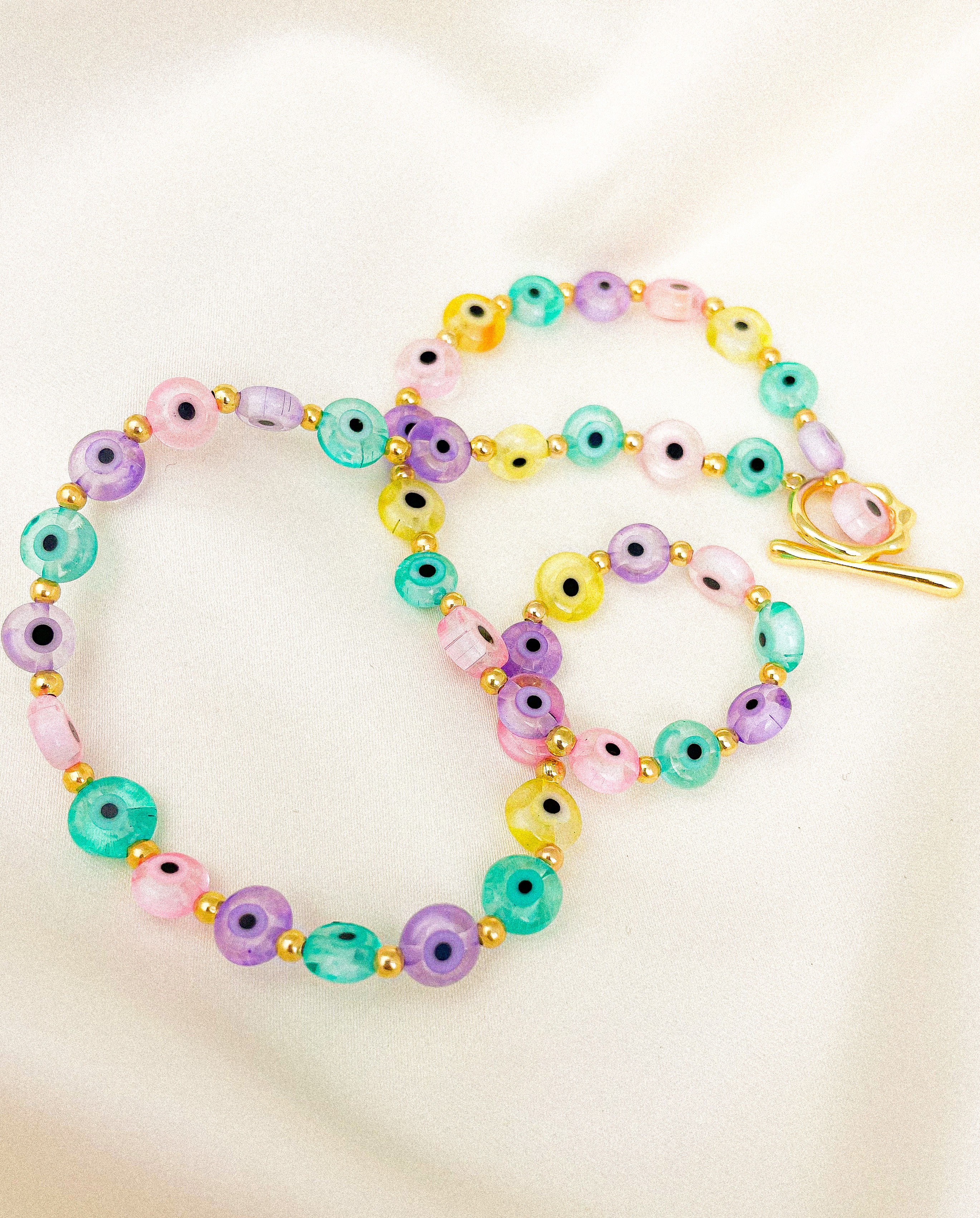 COLLAR MIX DE OJOS TURCOS EN TONOS PASTEL - BROCHE / Oro laminado