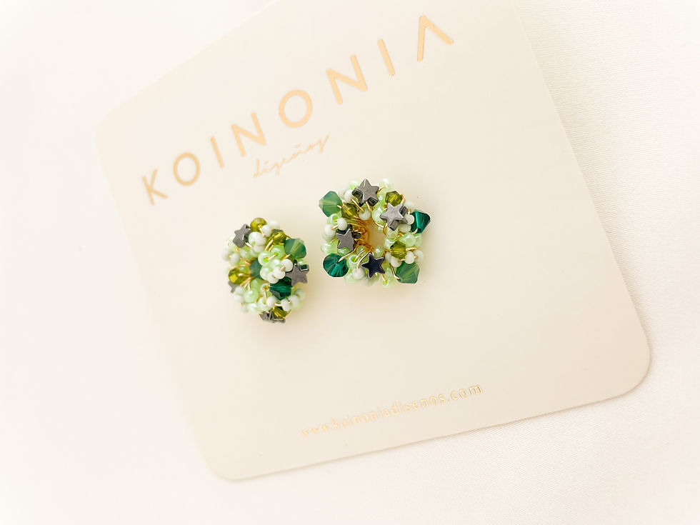 Miniatura: ARETE MAYA MIX EN  TONOS VERDES / ORO LAMINADO 18K