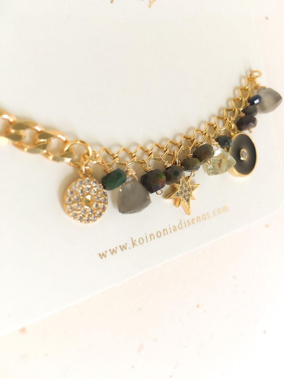 Miniatura: PULSERA OPALOS OSCUROS colgantes  / Oro laminado 18k