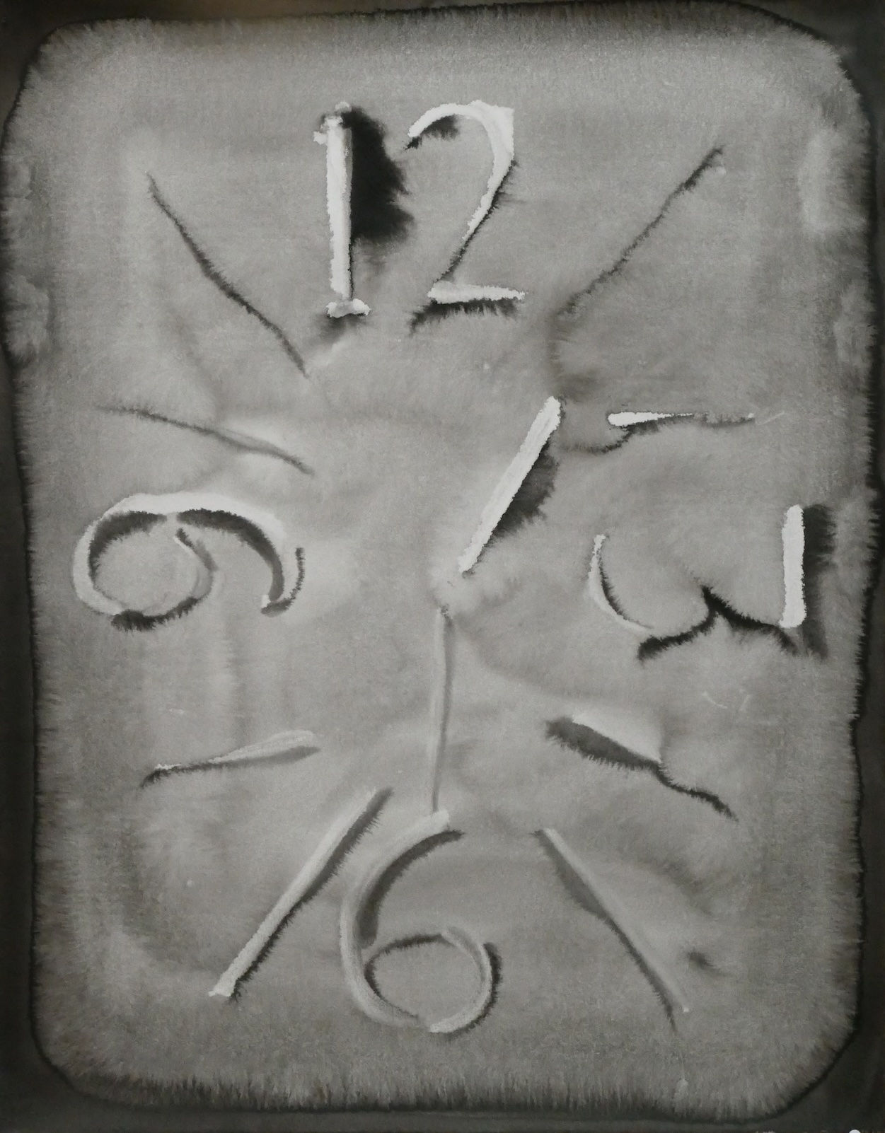 Gregor Kalus: Uhr 2025 Tusche auf Papier, 67 × 53 cm