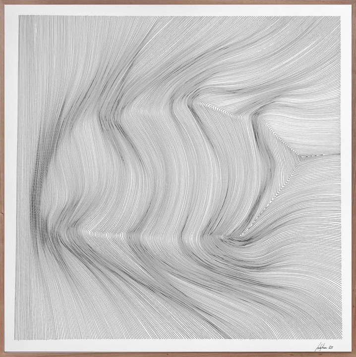 Mittelgroße minimalistische Zeichnung von John Franzen mit organischen Linien auf weißem Hintergrund