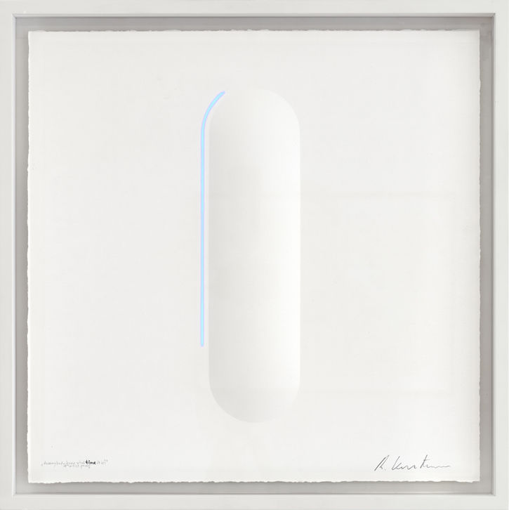 White square minimal artwork with geometric form and light element by Ralph Kerstner