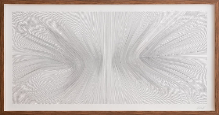 Minimalistische monochrome Linienzeichnung von John Franzen Each Line one Breath 50 x 100 cm
