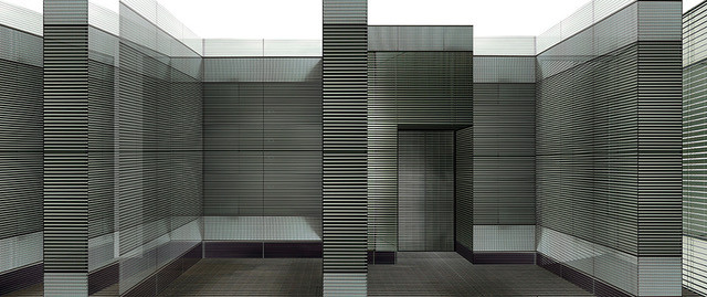 Großes Architekturbild mit schwarz-weißen Strukturen
