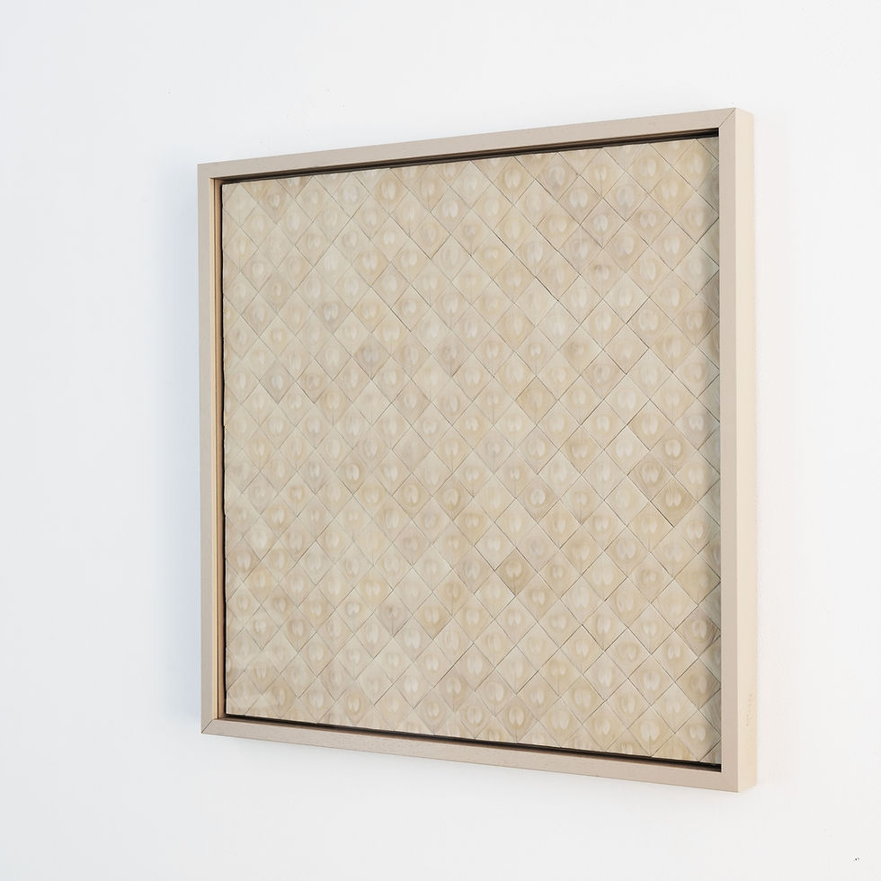 Miniaturbild: Seitenansicht der weißen Pfauenfedern im Kunstwerk A bright look von Hilde Trip