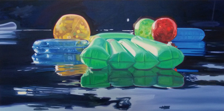 Cameron Rudd: Green lilo 2016 Öl auf Leinwand 50 x 100 cm - verkauft -