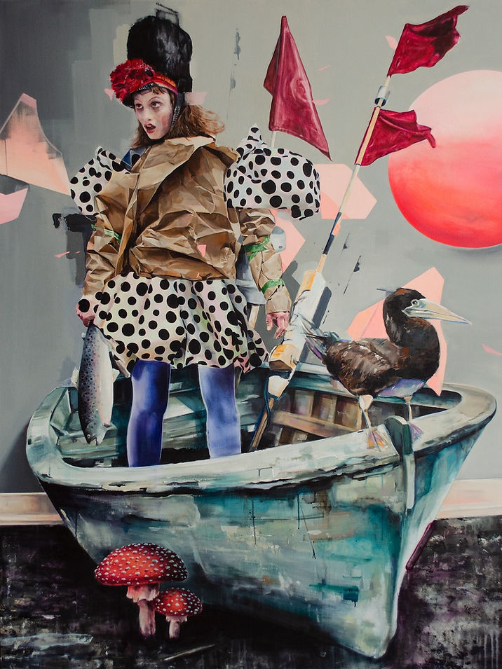 Figurative Malerei von Timo von Eicken mit Frau in Boot